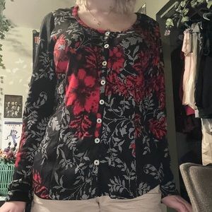 Venus Black and Red long sleeve floral top
